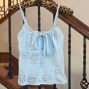 Light Blue Eyelet Lace Button-Front Cami Top with Tie Bust ✨